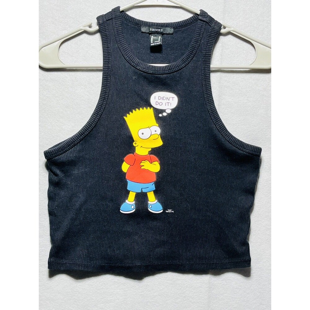 Forever 21 Bart Simpson I Didn’t Do It Tank Top Women’s M Black Cropped Ribbed